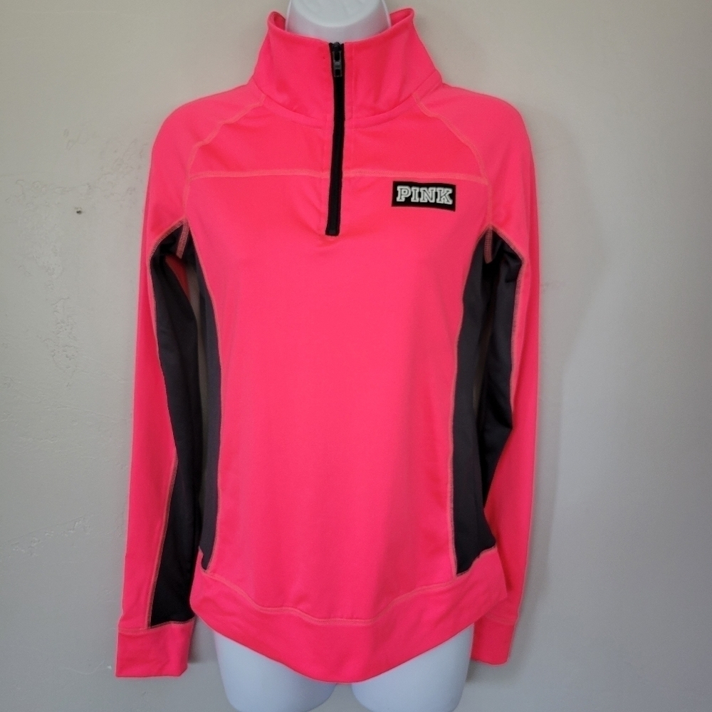 PINK VS Victoria's Secret XS Neon Pink Pullover Quarter Zip Athleisure Athletic